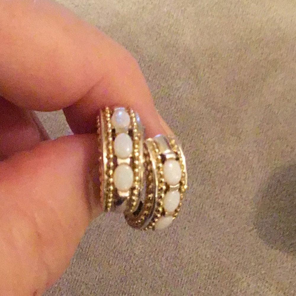 Gold Plated Sterling Silver Opal Half Hoop Earrings